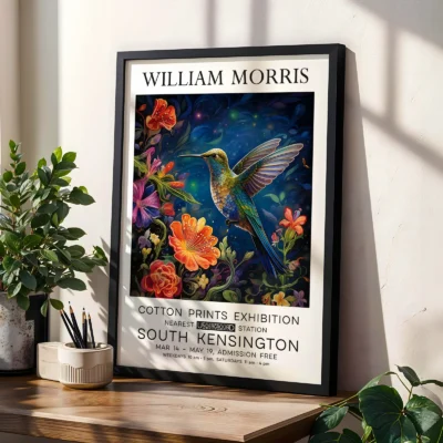 Floral hummingbird print living room decor