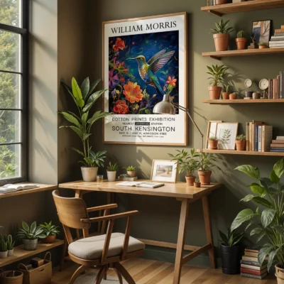 Hummingbird print home office decor