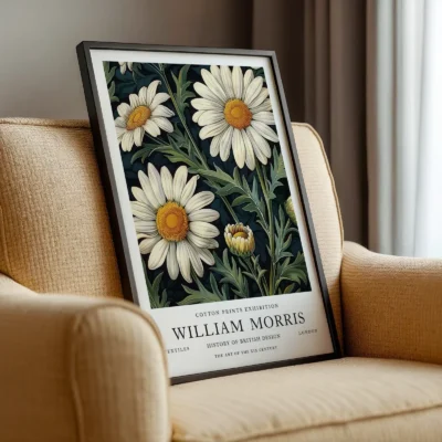 Daisy poster framed near armchair