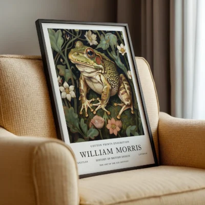 Frog poster framed near armchair