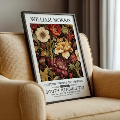Flowers poster framed near armchair