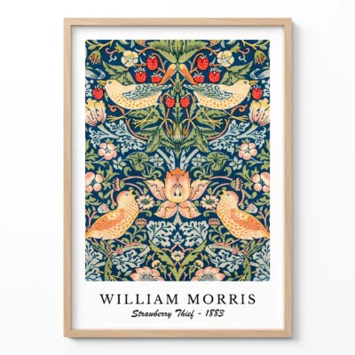 William Morris strawberry thief poster vintage bird floral art