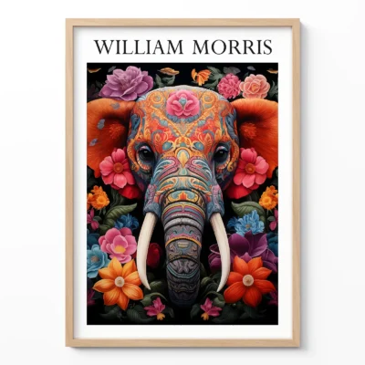 Elephant art print William Morris floral wall art