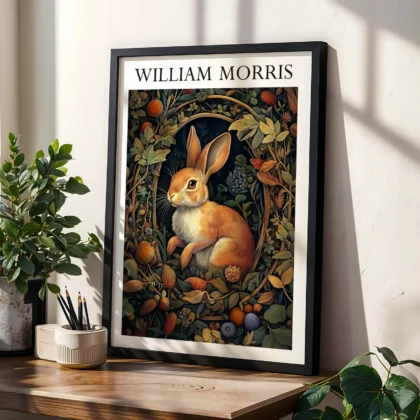 Hase zwischen Pflanzen – William Morris Wandbild