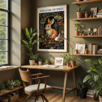 Hase zwischen Pflanzen – William Morris Wandbild