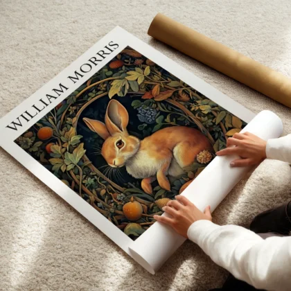 Hase zwischen Pflanzen – William Morris Wandbild