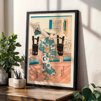 Utagawa Kunisada – Woman Carrying Two Black Buckets