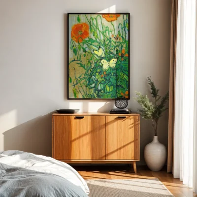 Vincent van Gogh paveikslas – Drugeliai ir aguonos