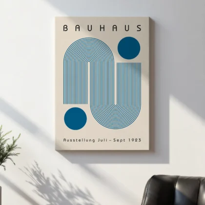 Bauhaus Wandbild – Blaue geschwungene Linien