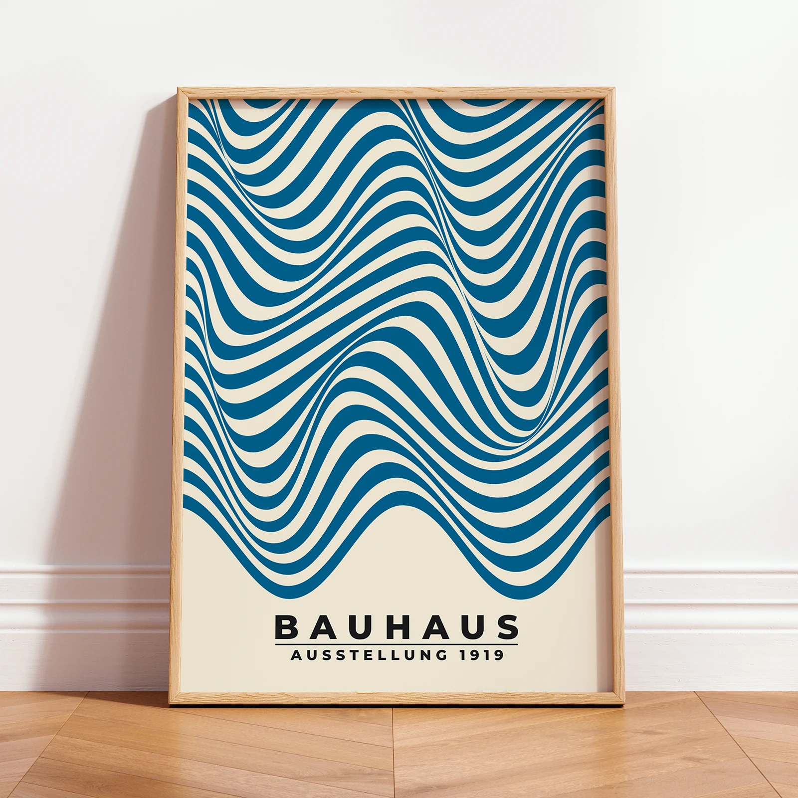 【 Bauhaus - 作品01-1】 額装品・500×500mm／マット仕様 Modern Bauhaus Print – Blue Waves