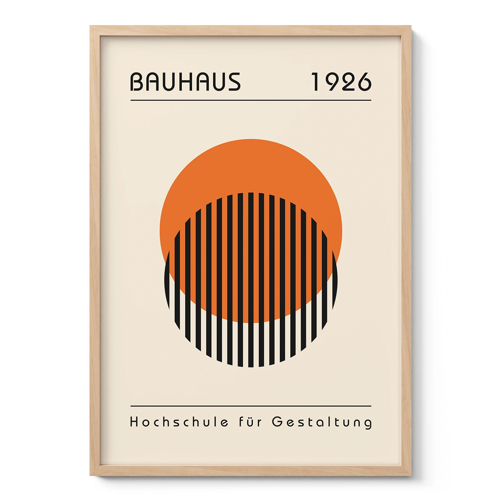 Bauhaus Wandbild – Oranger Kreis mit Linien