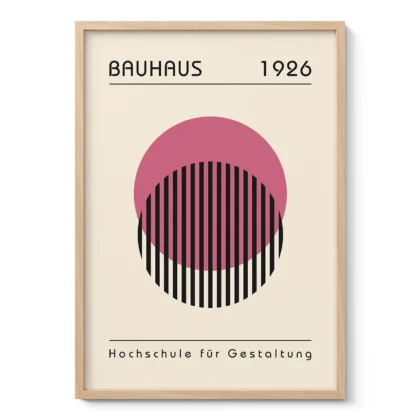 Bauhaus Wandbild – Rosa Kreis mit Linien