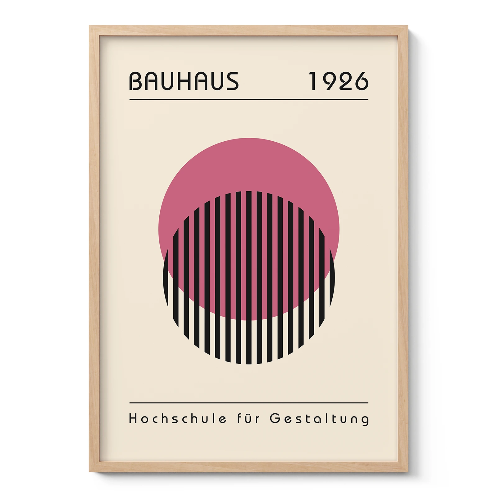 Bauhaus Wandbild – Rosa Kreis mit Linien