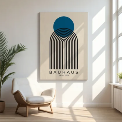 Bauhaus Wandbild – Blaue Sonne mit Bogen