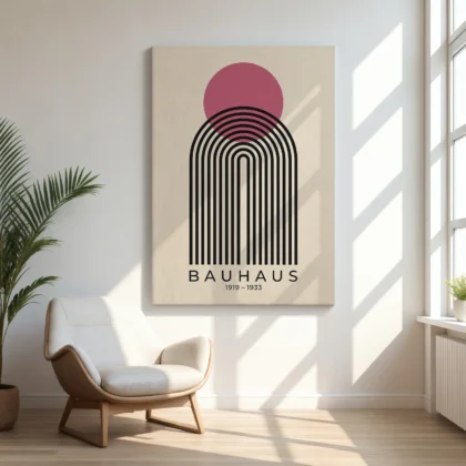 Bauhaus Wandbild – Rosa Sonne mit Bogen