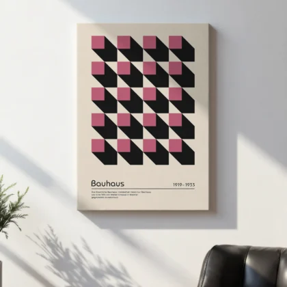Bauhaus Wandbild – Rosa Quadrate