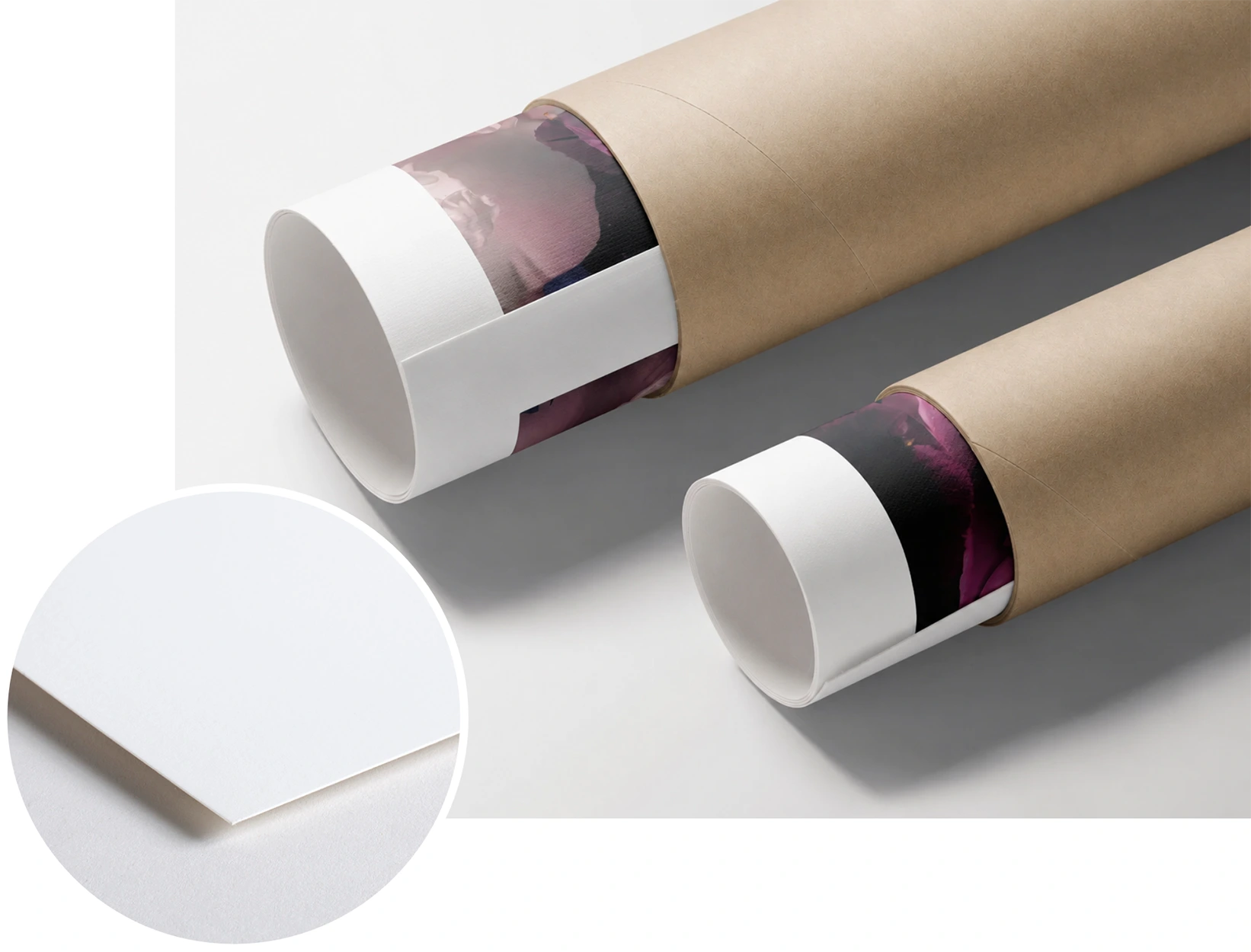 Rolled fine art prints packed in protective mailing tubes