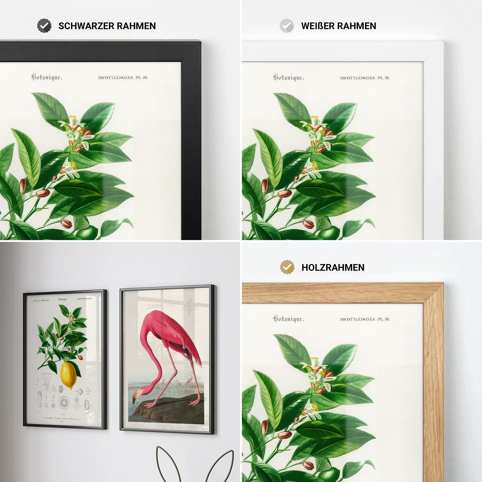Black, white and wood framed poster options