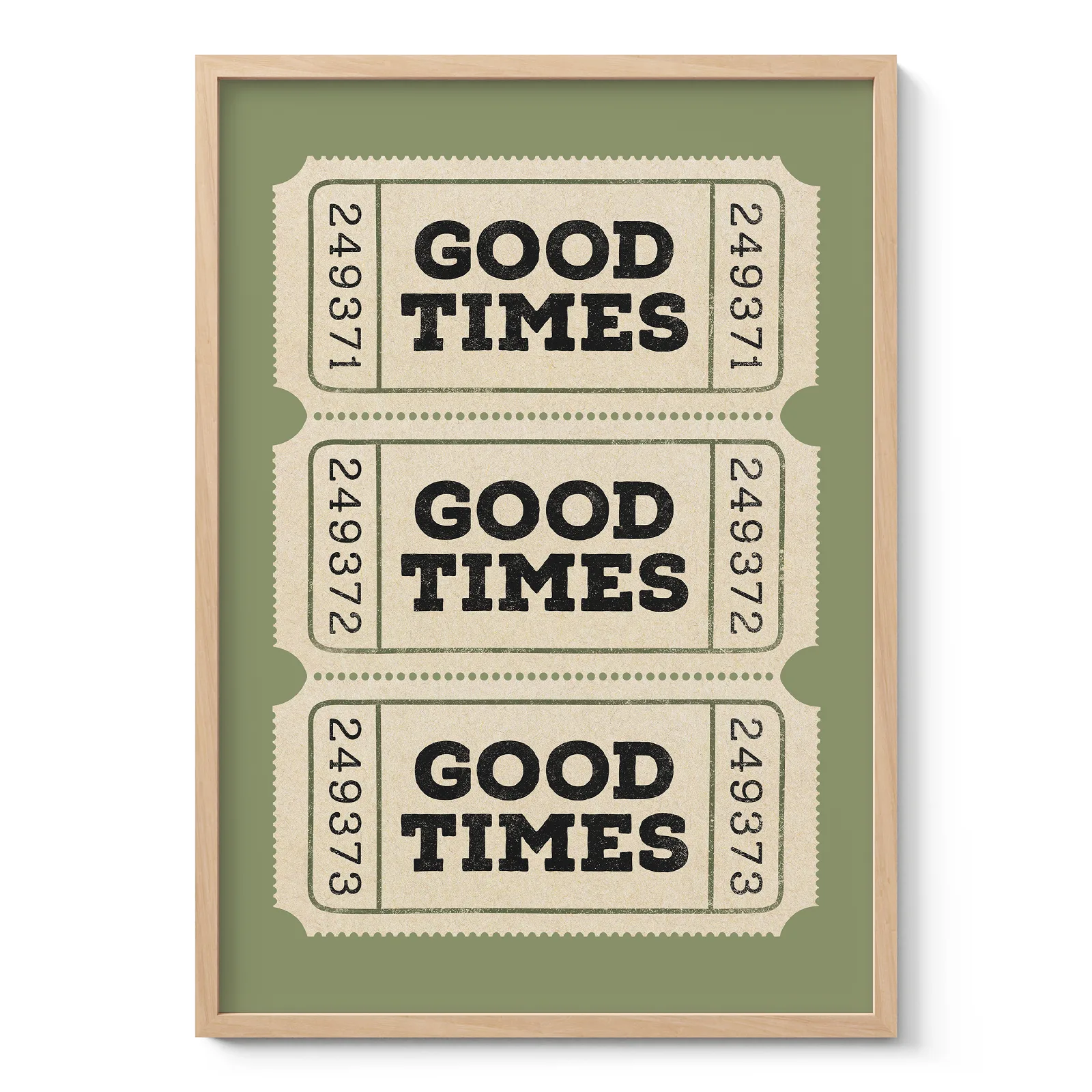 Typografie Wandbild – Good Times Ticket (Hellgrün)