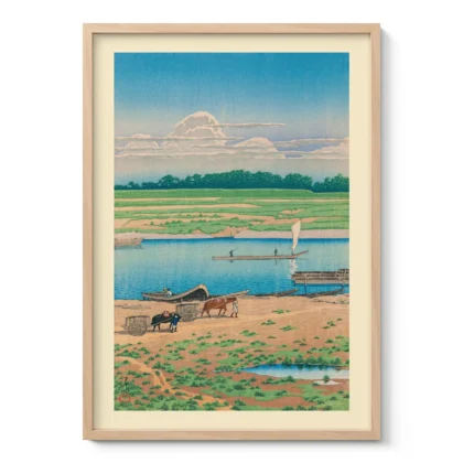 Riverside Serenity with Boats by Hasui Kawase