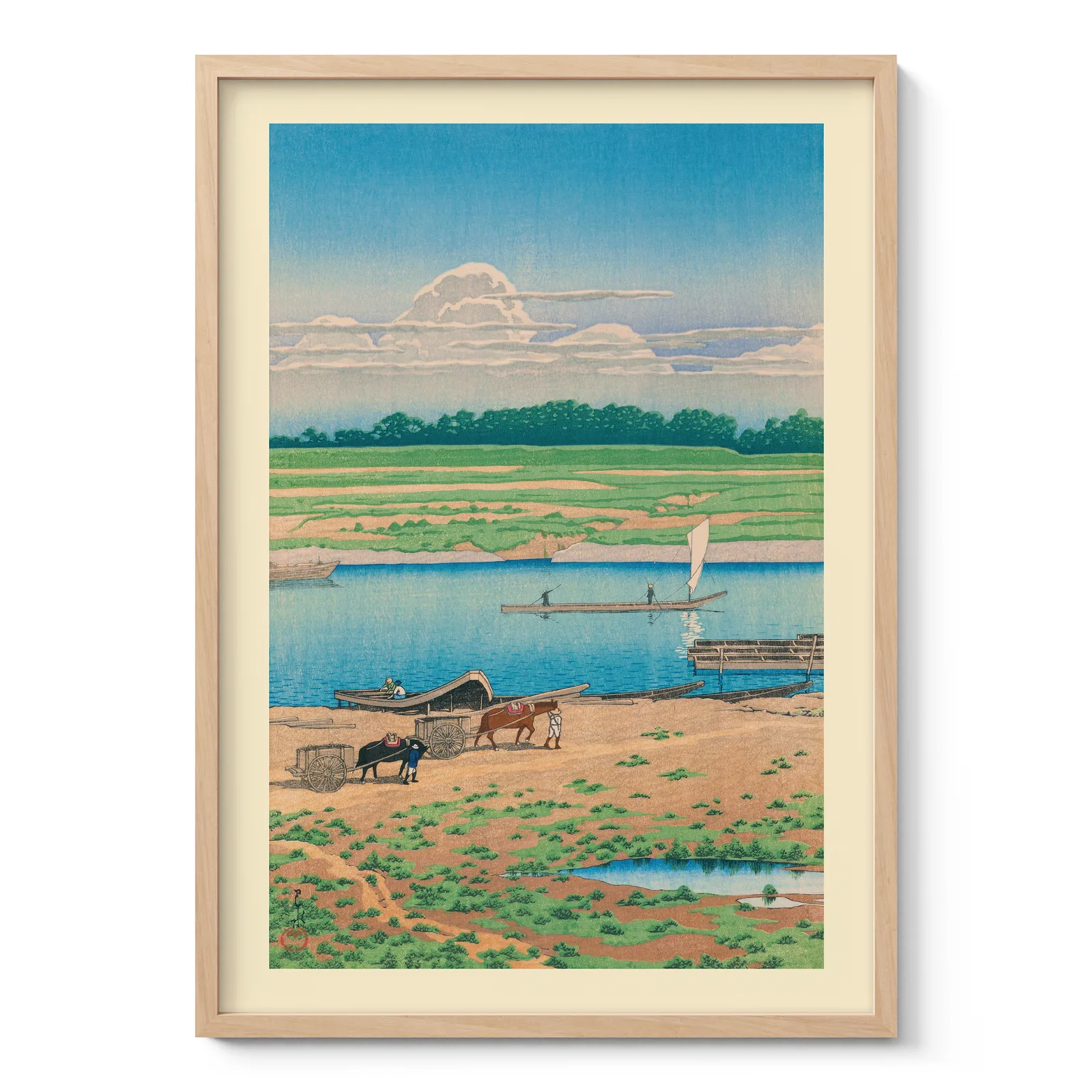 Riverside Serenity with Boats by Hasui Kawase
