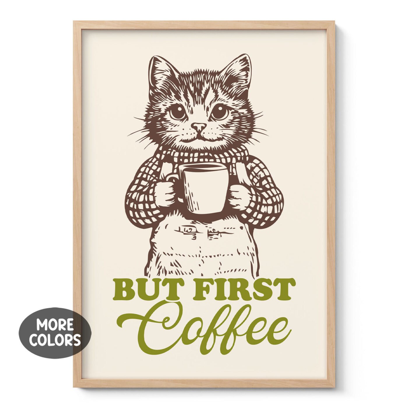 Cat Art Print – But First Coffee