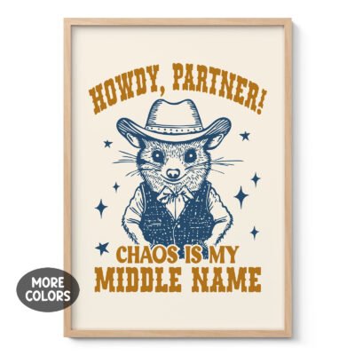 Funny Opossum Cowboy Wall Art