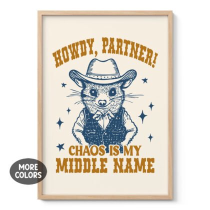 Funny Opossum Cowboy Wall Art