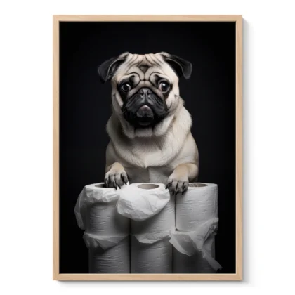 Wandbild – Mops mit Toilettenpapier