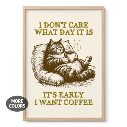 Funny Cat with Coffee – I Don’t Care What Day It Is