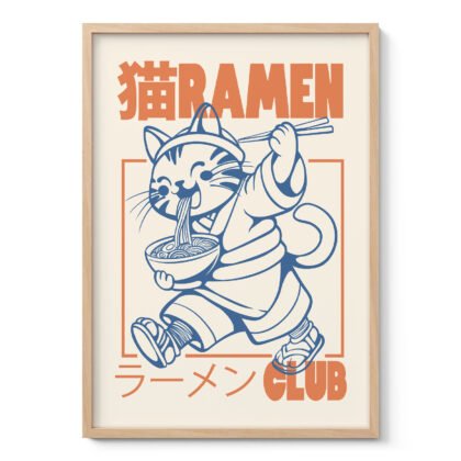 Cat with Ramen – Noodle Art Print