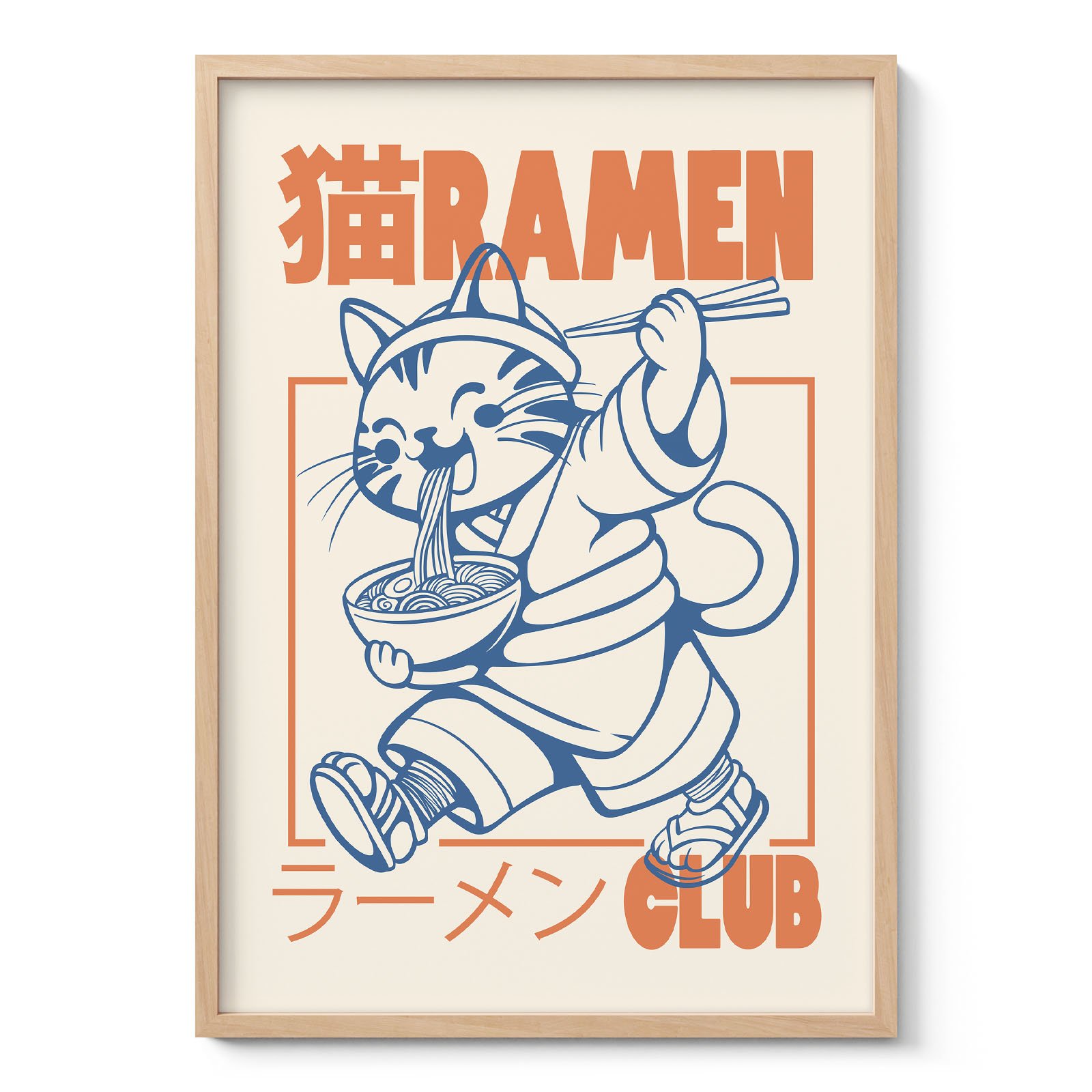 Cat with Ramen – Noodle Art Print