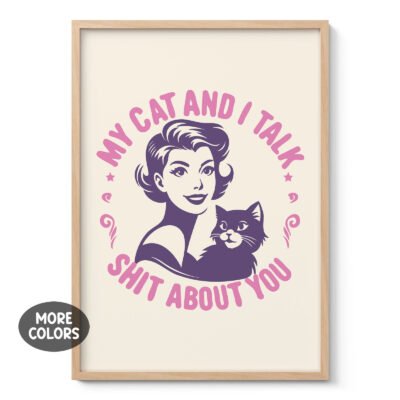 Retro Lady with Cat Wall Art