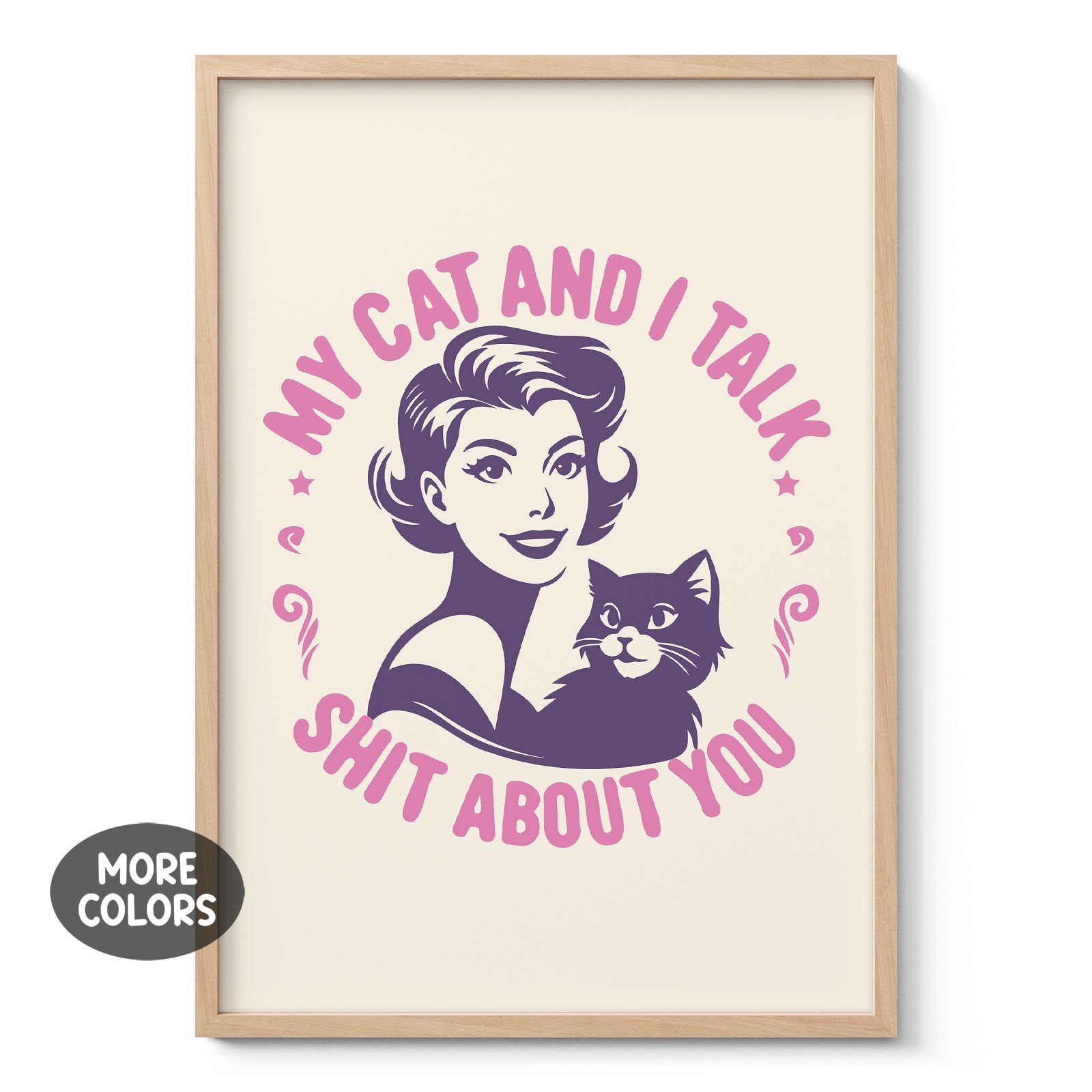 Retro Lady with Cat Wall Art