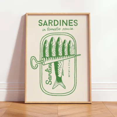 Retro Wandbild – Sardinen (Grün)