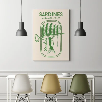 Retro Wandbild – Sardinen (Grün)