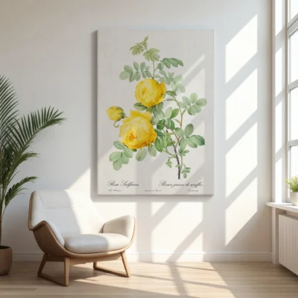 Vintage Botanical Yellow Rose Wall Art – Pierre-Joseph Redoute