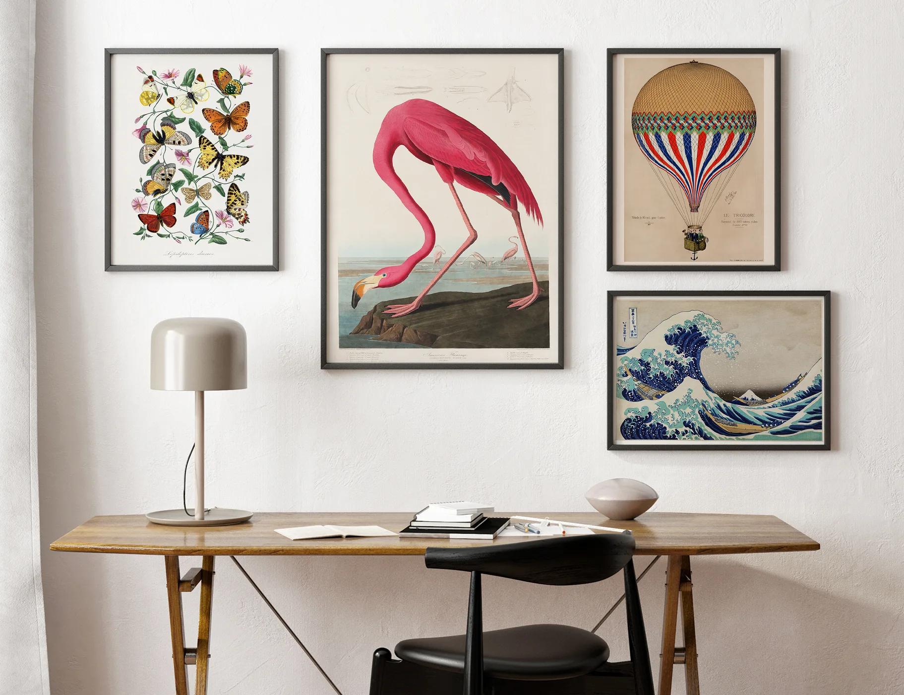 Gallery wall with framed art prints