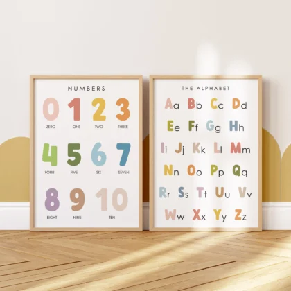 Number and alphabet educational posters for kids nursery wall art Montessori print set