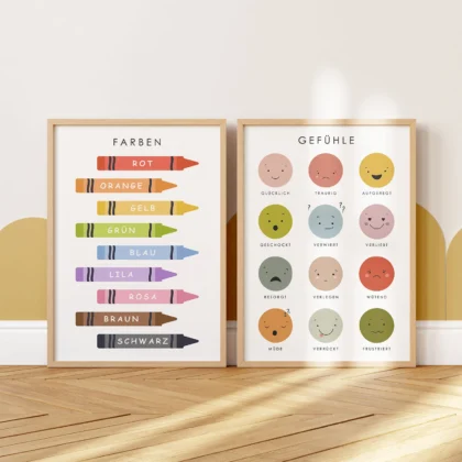 German colors and feelings educational posters for Montessori nursery wall decor