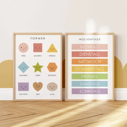 German shapes and days of the week Montessori learning posters for kids room