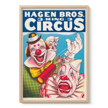 1900s Hagen Brothers Circus Poster – Vintage Clown Wall Art