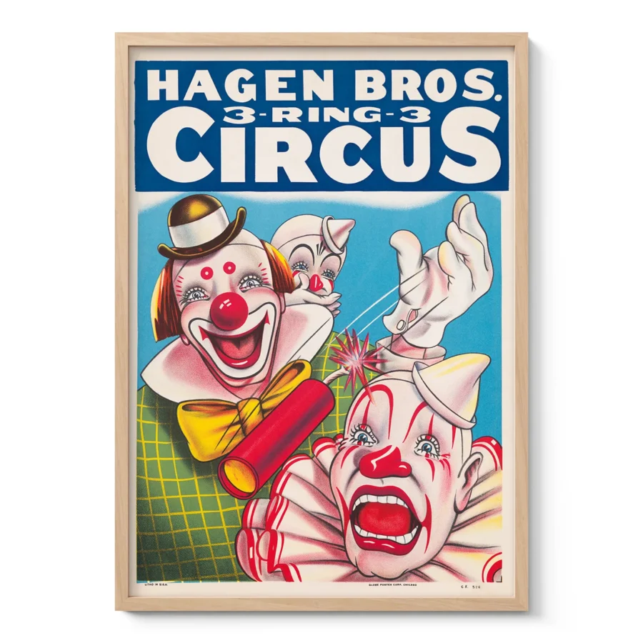 1900s Hagen Brothers Circus Poster – Vintage Clown Wall Art