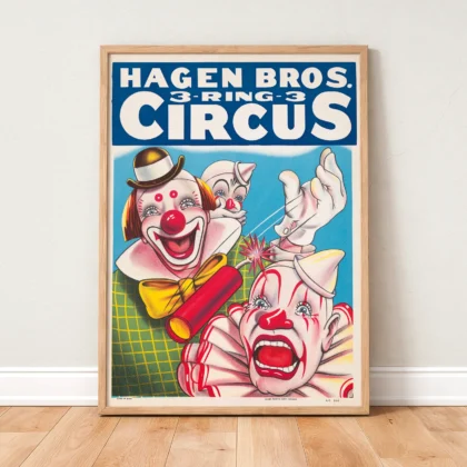 1900s Hagen Brothers Circus Poster – Vintage Clown Wall Art