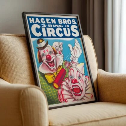 1900s Hagen Brothers Circus Poster – Vintage Clown Wall Art