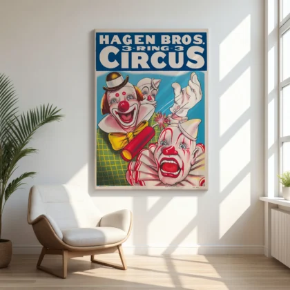 1900s Hagen Brothers Circus Poster – Vintage Clown Wall Art