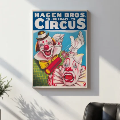 1900s Hagen Brothers Circus Poster – Vintage Clown Wall Art