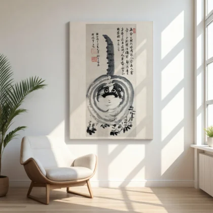 Japanese Tiger Wall Art – Vintage Ink Print by Iwao