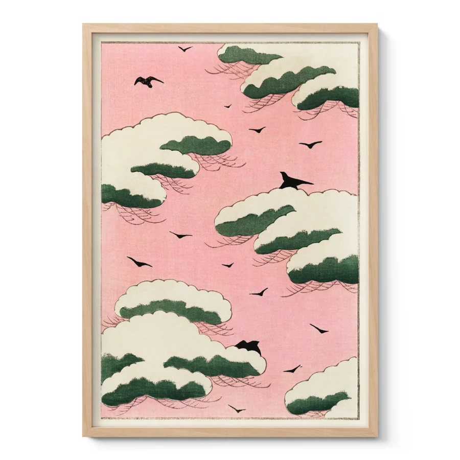 Pink Sky Japanese Wall Art – Print by Watanabe Seitei