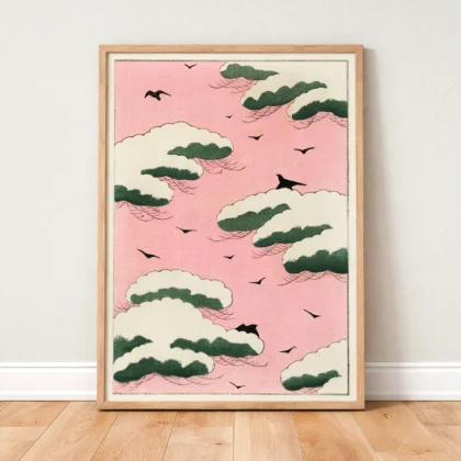 Pink Sky Japanese Wall Art – Print by Watanabe Seitei